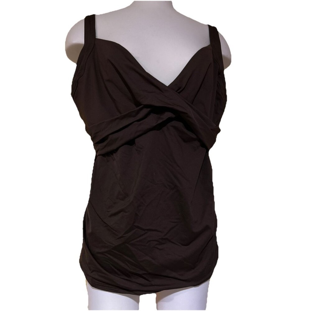 Land's End Womens Crossover VNeck Modest Tankini Top 18W Brown Plus Size